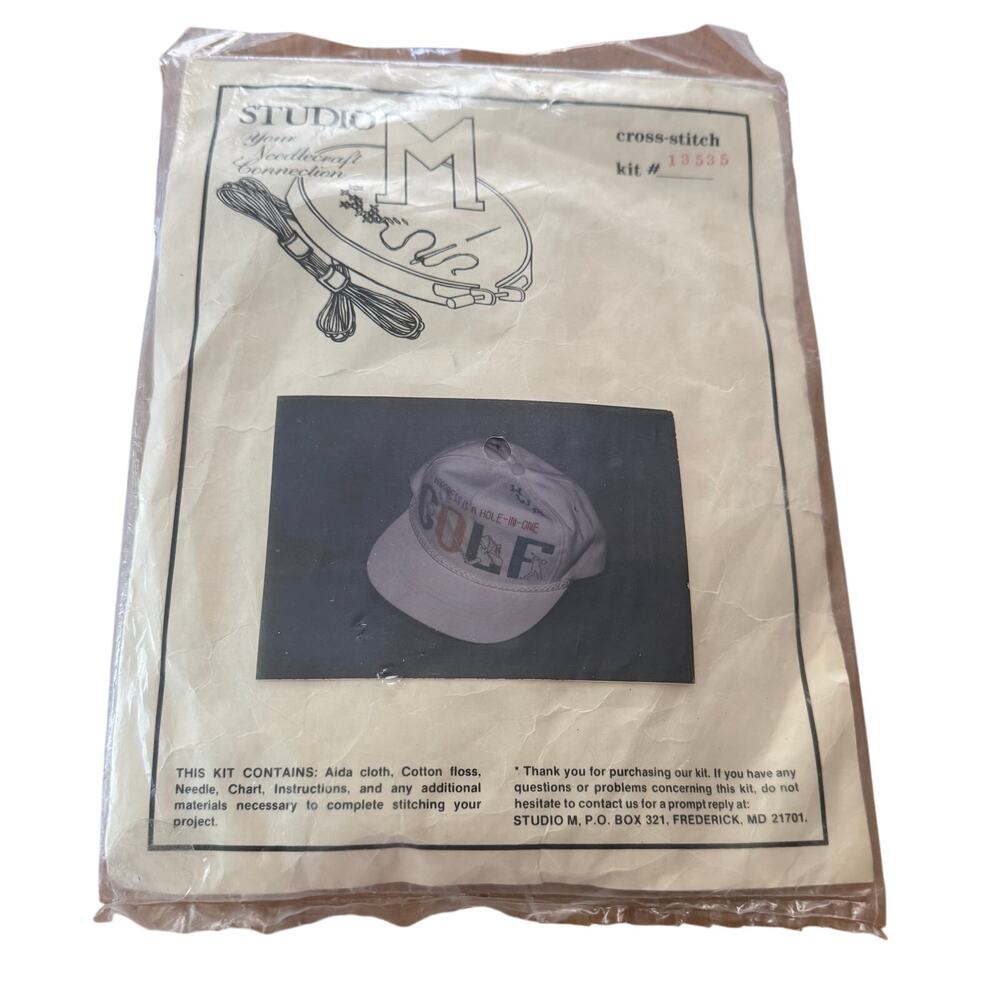 Studio M Golf Hat Cross Stitch Kit 13535 Happiness is a Hole in One Golfer Gift